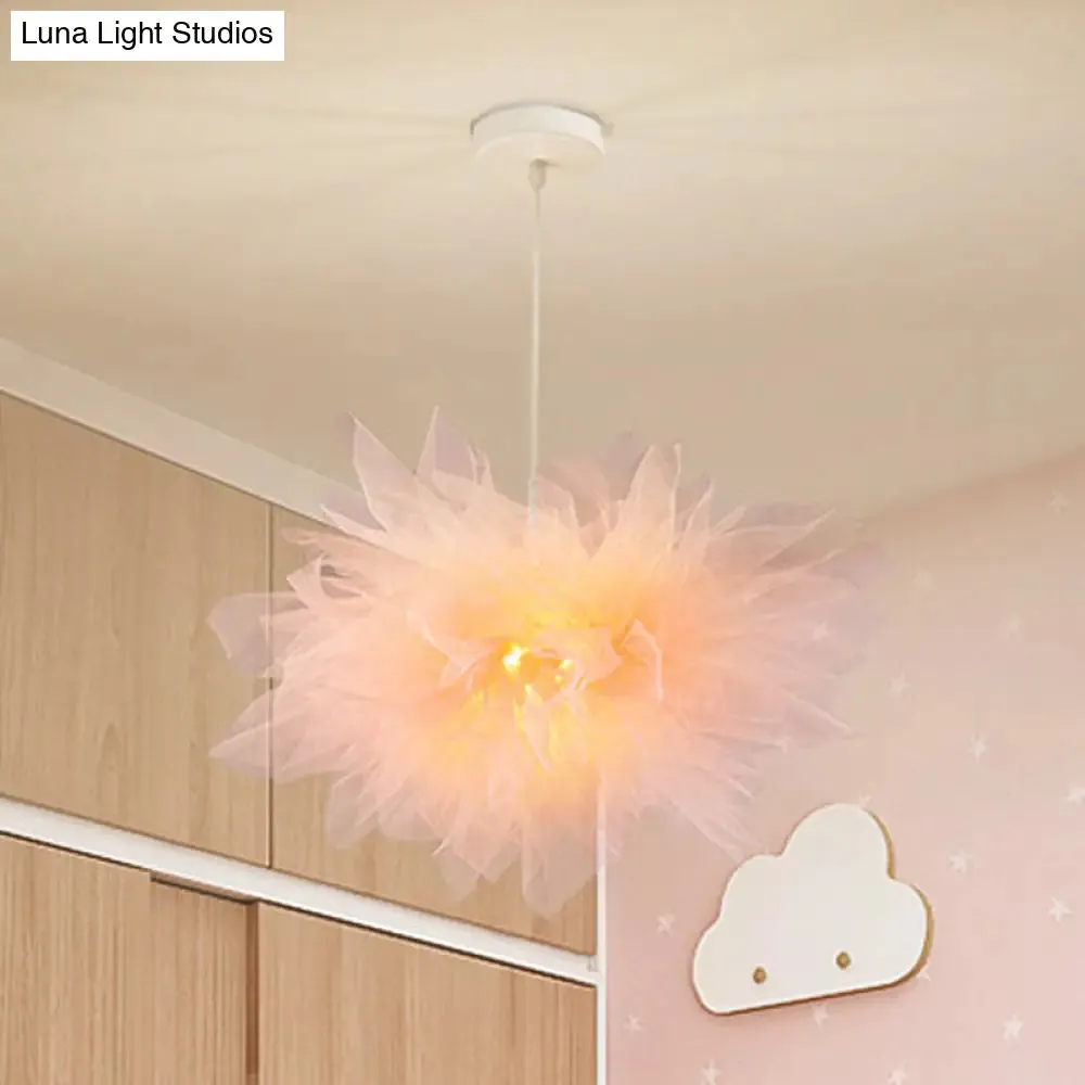 Modern Blossom Hanging Ceiling Lamp - Hand-Sewn Cotton Yarn. 1 Light - Bedroom Lighting in White/Pink