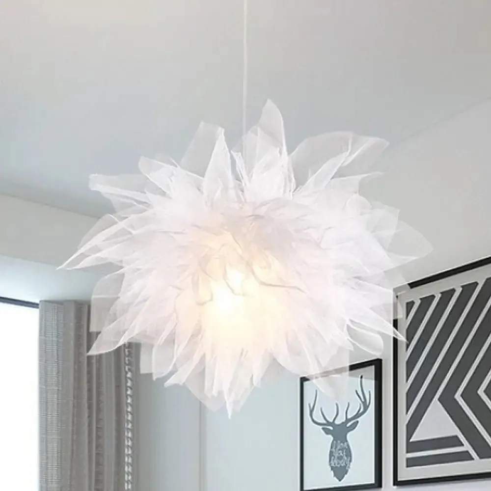 Modern Blossom Hanging Ceiling Lamp - Hand-Sewn Cotton Yarn. 1 Light - Bedroom Lighting in White/Pink