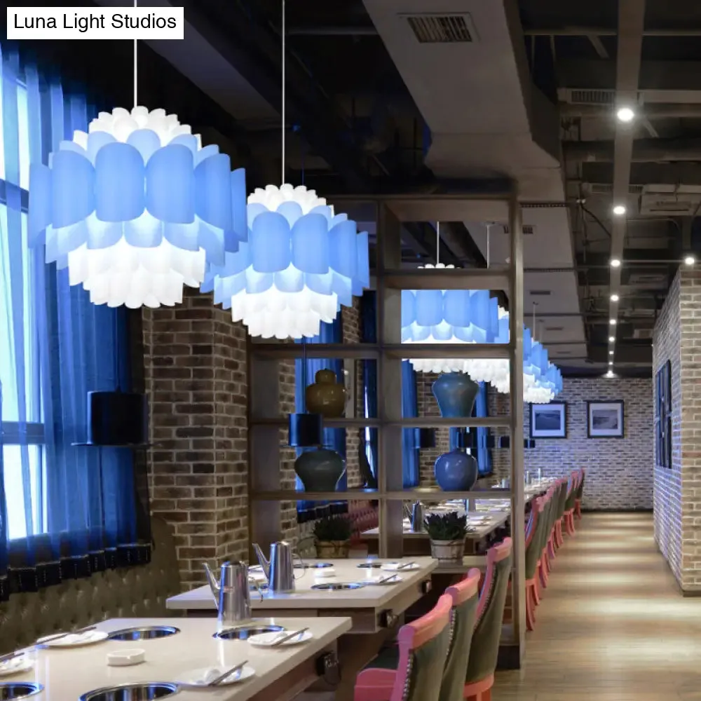 Modern Blue Floral Pendant Lighting: Acrylic LED Ceiling Light for Restaurants