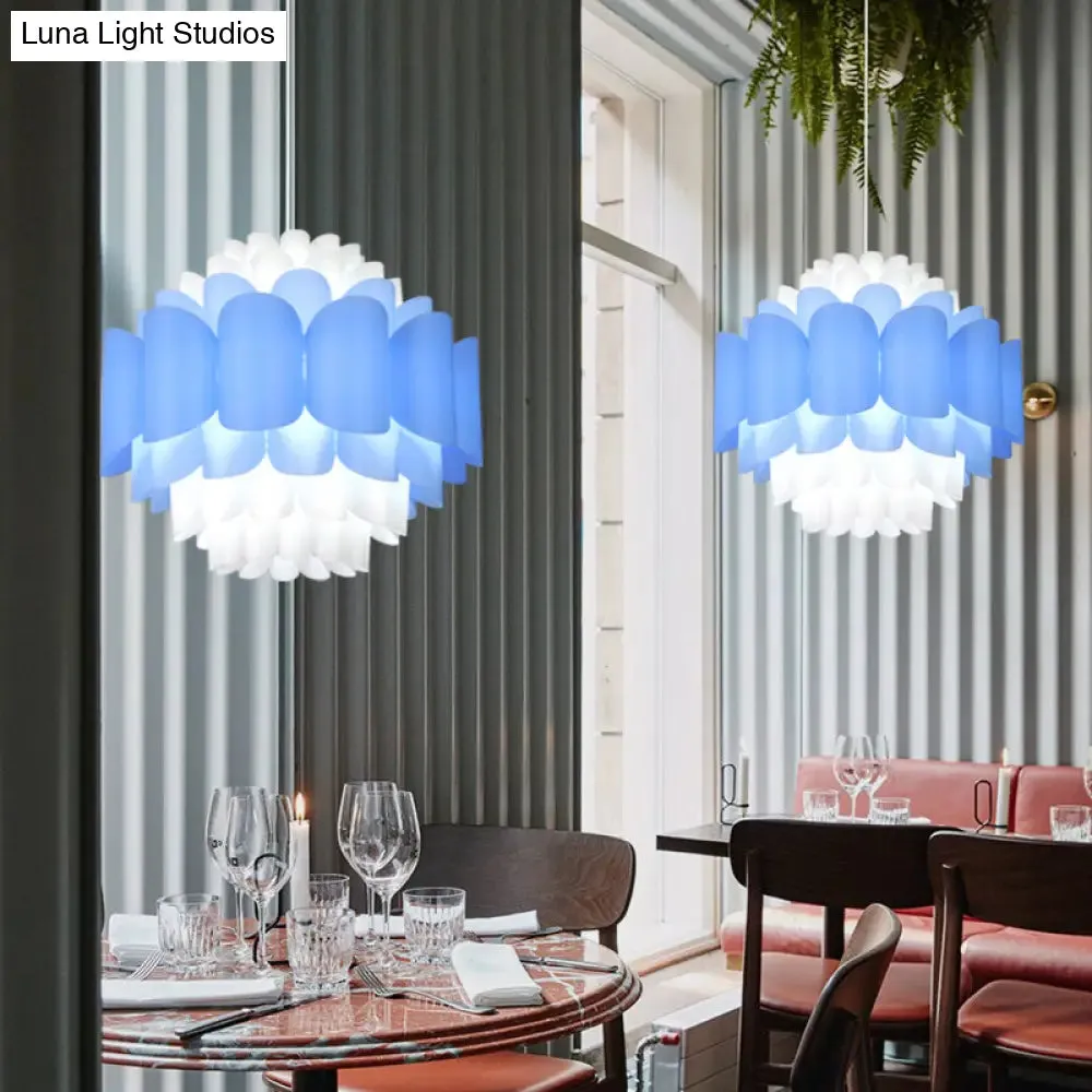 Modern Blue Floral Pendant Lighting: Acrylic LED Ceiling Light for Restaurants