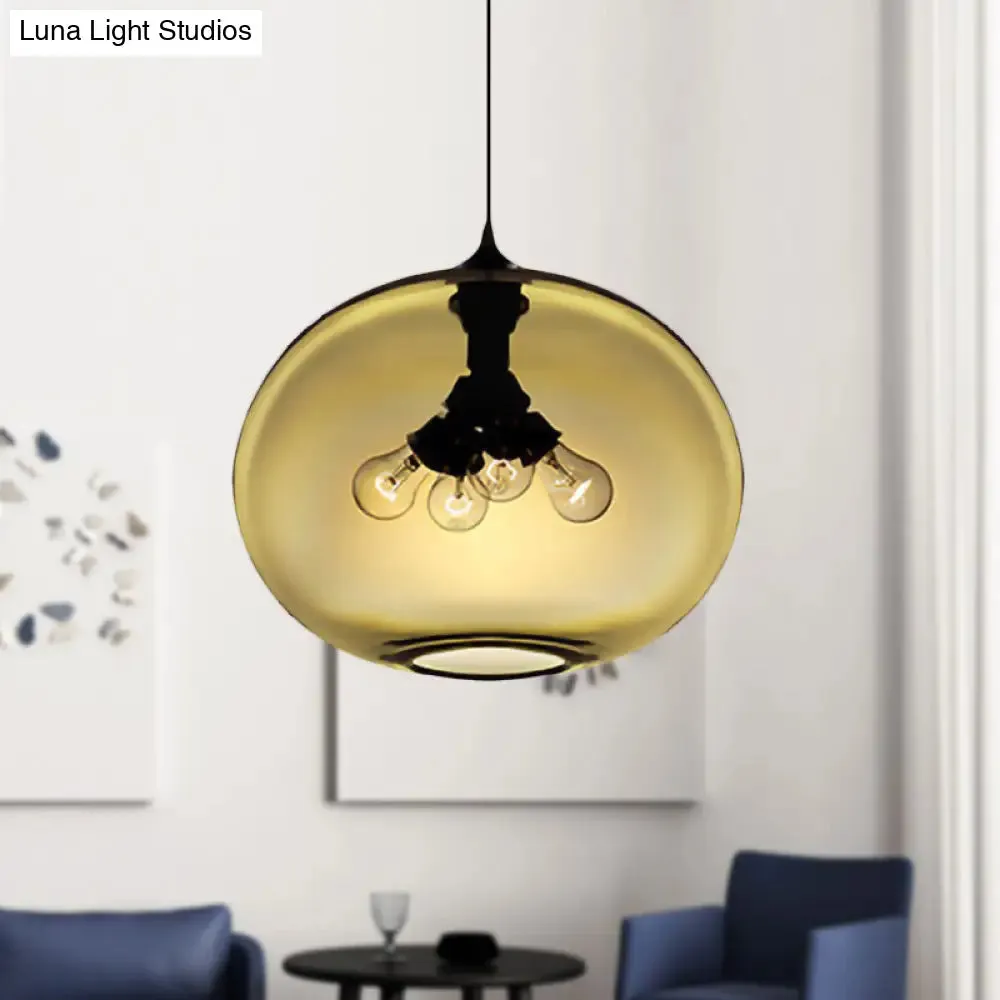 Modern Brown/Clear/Amber Oval Glass Pendant Light - 4-Light Ceiling Hanging Fixture