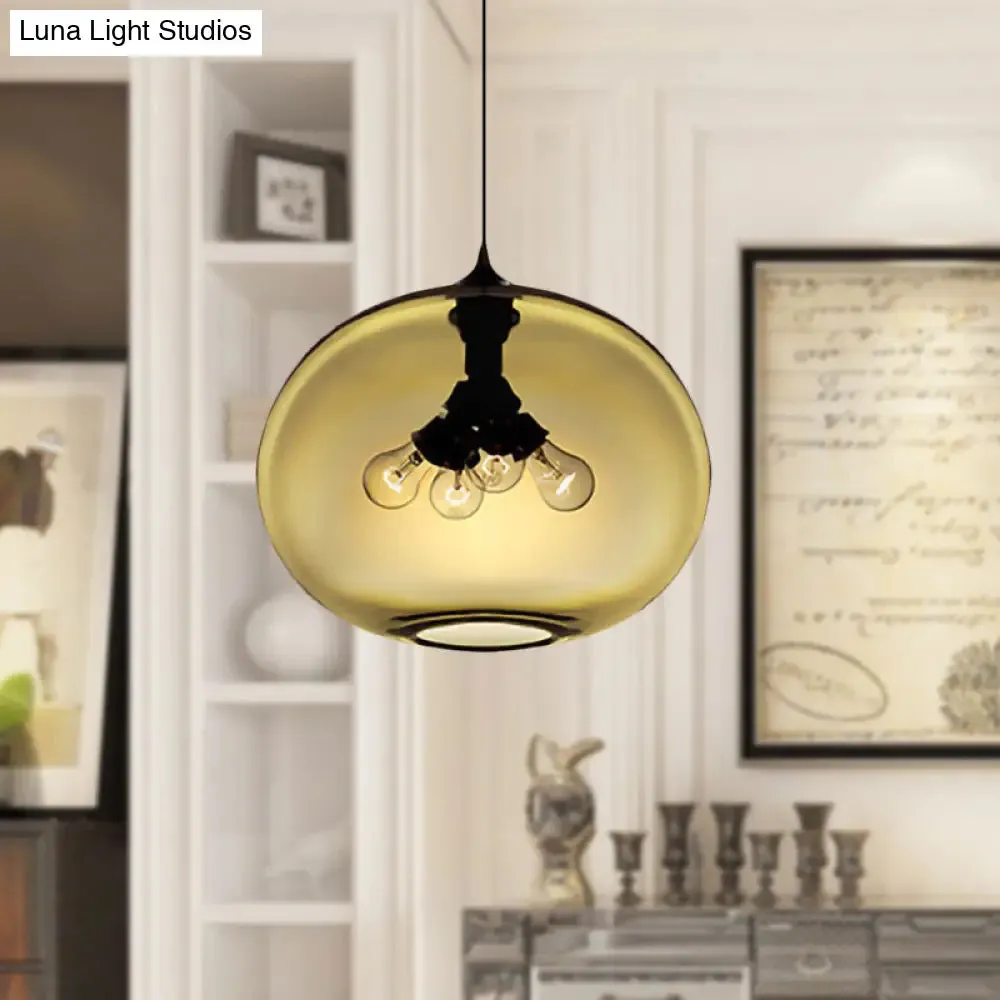 Modern Brown/Clear/Amber Oval Glass Pendant Light - 4-Light Ceiling Hanging Fixture