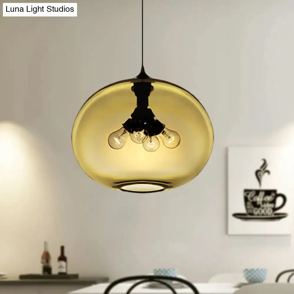 Modern Brown/Clear/Amber Oval Glass Pendant Light - 4-Light Ceiling Hanging Fixture