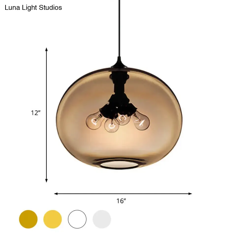 Modern Brown/Clear/Amber Oval Glass Pendant Light - 4-Light Ceiling Hanging Fixture