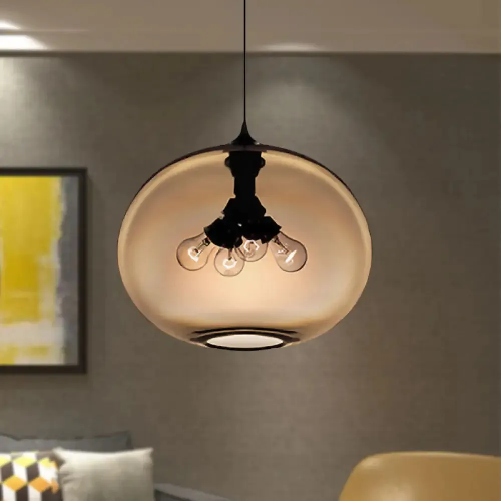 Modern Brown/Clear/Amber Oval Glass Pendant Light - 4-Light Ceiling Hanging Fixture