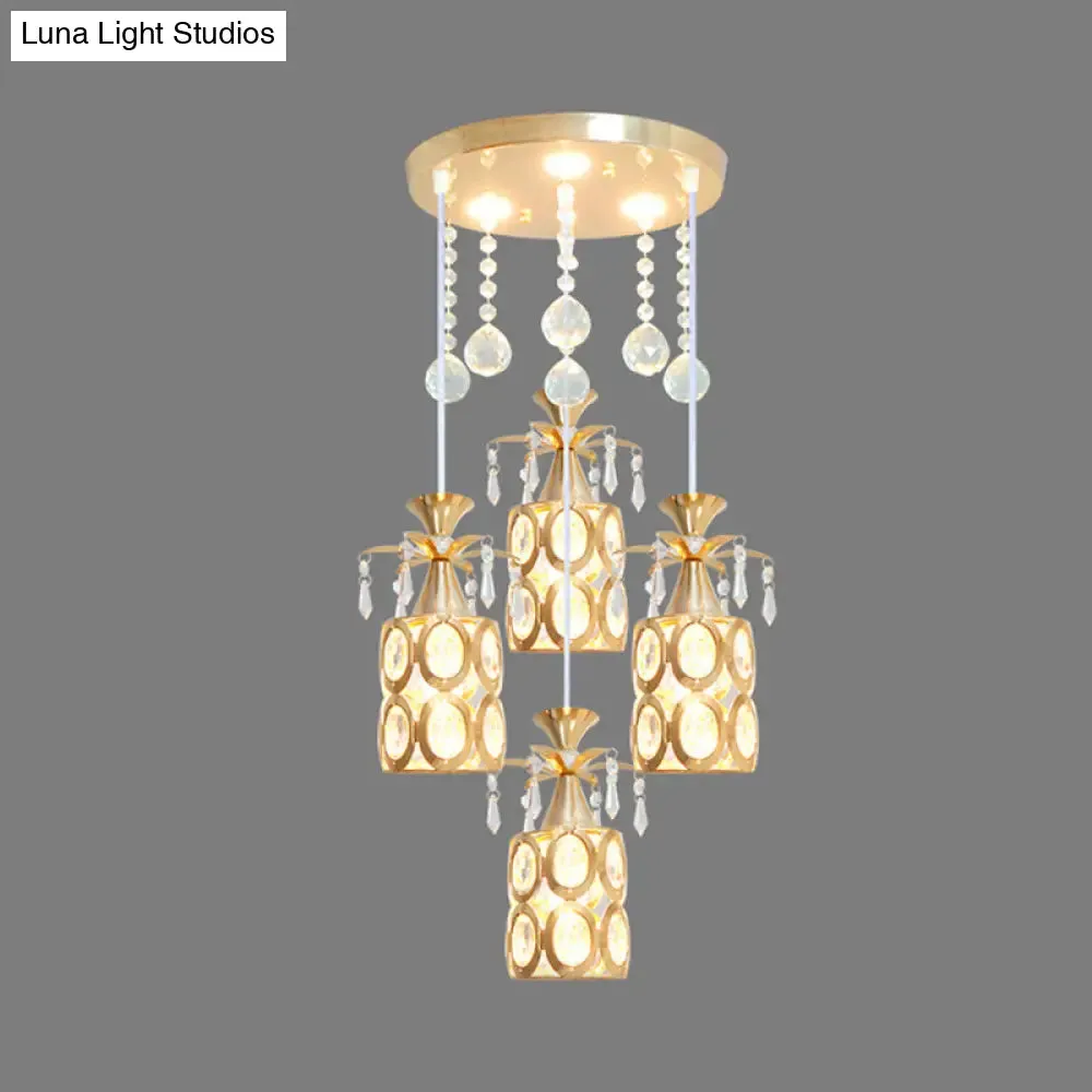 Modern Crystal Ceiling Lamp with 4 Lights and Gold Finish Pendant