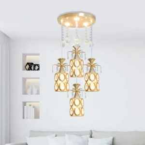 Modern Crystal Ceiling Lamp with 4 Lights and Gold Finish Pendant