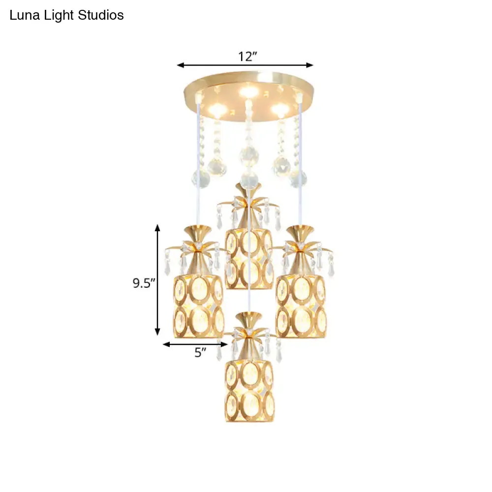 Modern Crystal Ceiling Lamp with 4 Lights and Gold Finish Pendant