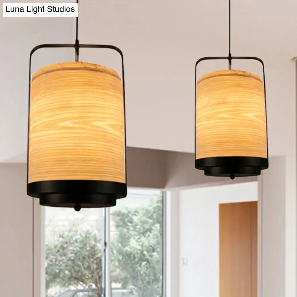 Modern Cylindrical Pendant Lamp 1 Light - Fabric, White/Red/Green - Dining Room Hanging Fixture