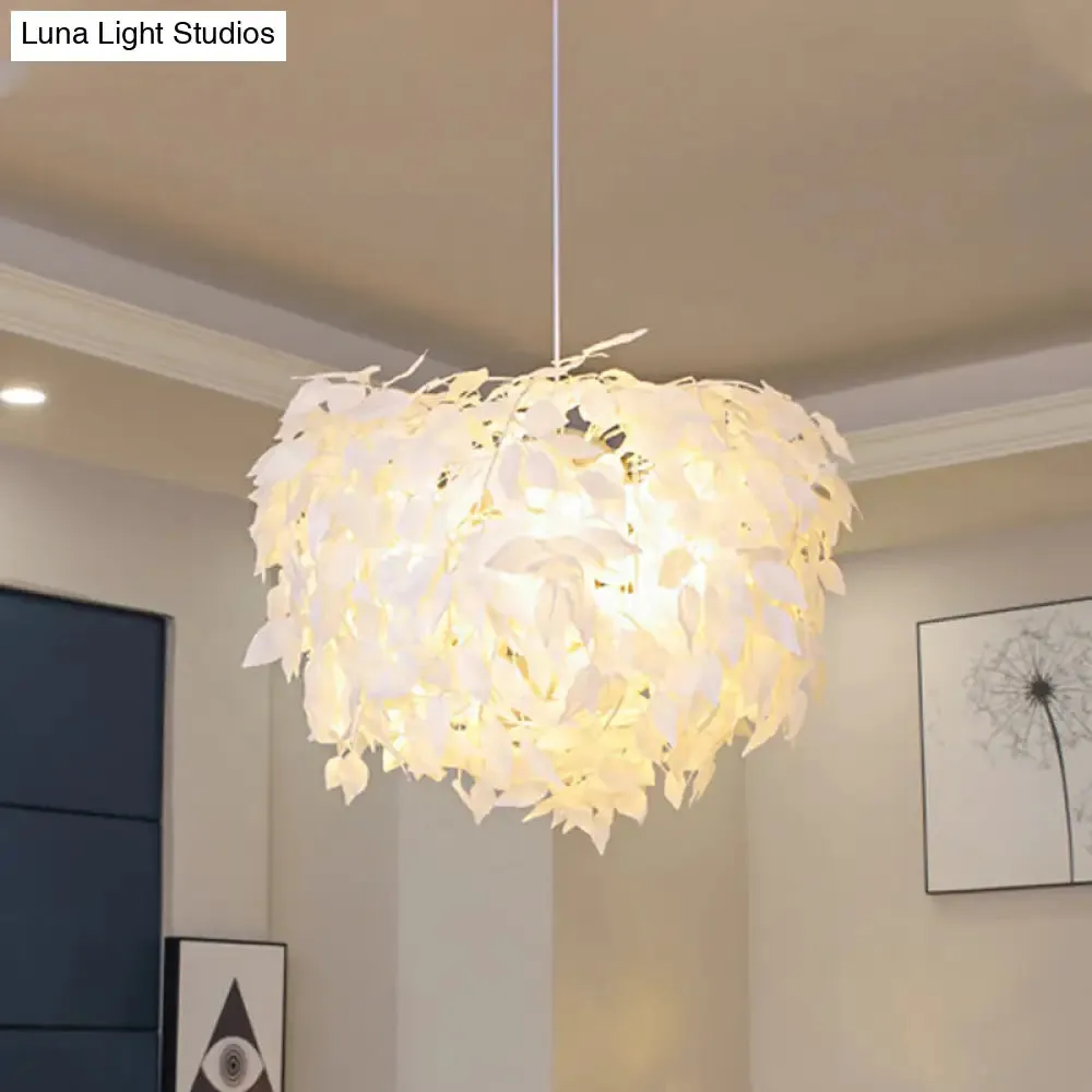 Modern Fabric White Leaf Pendant Lamp - 1 Light Bedroom Hanging Fixture, 19.5"/23.5"/27.5" Wide