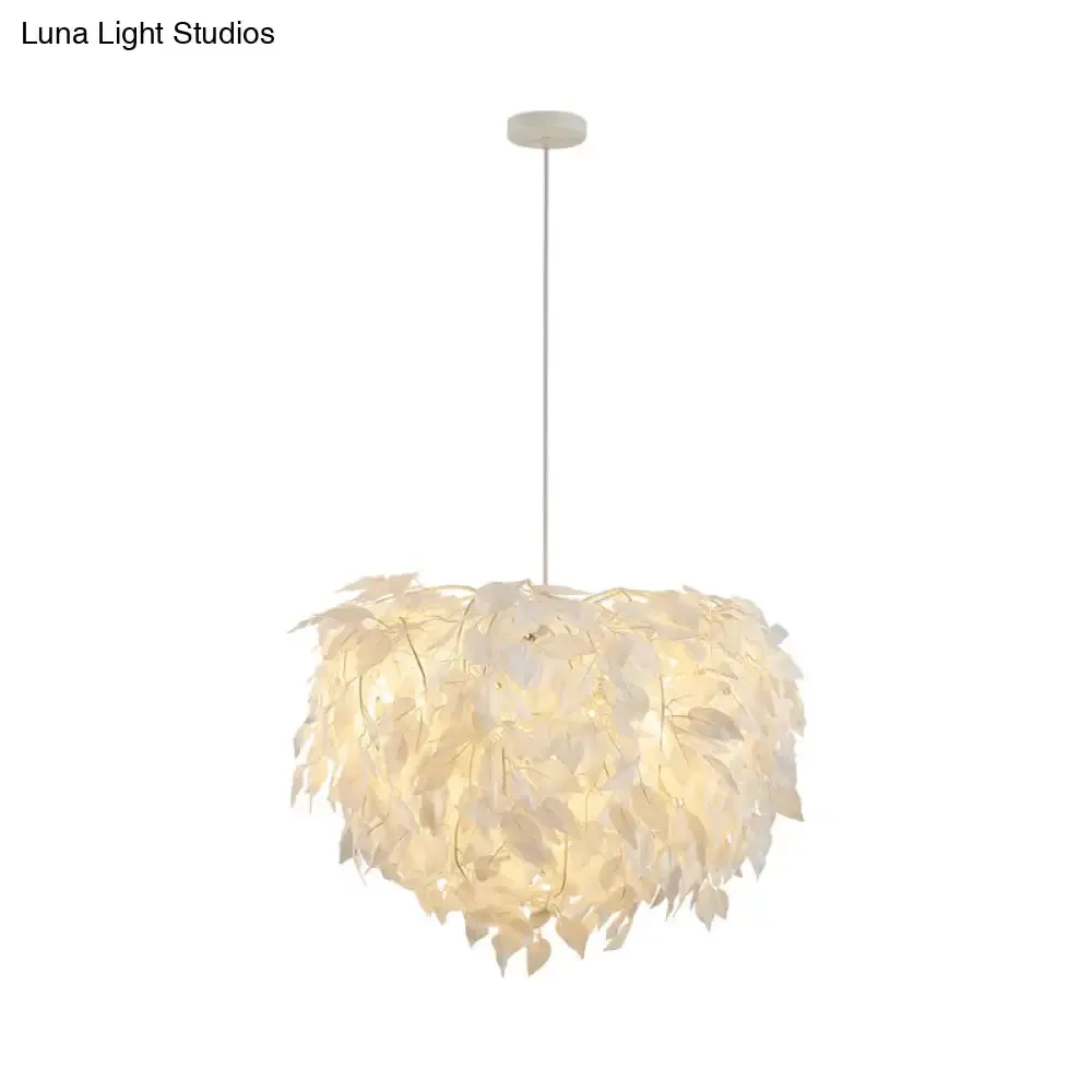 Modern Fabric White Leaf Pendant Lamp - 1 Light Bedroom Hanging Fixture, 19.5"/23.5"/27.5" Wide