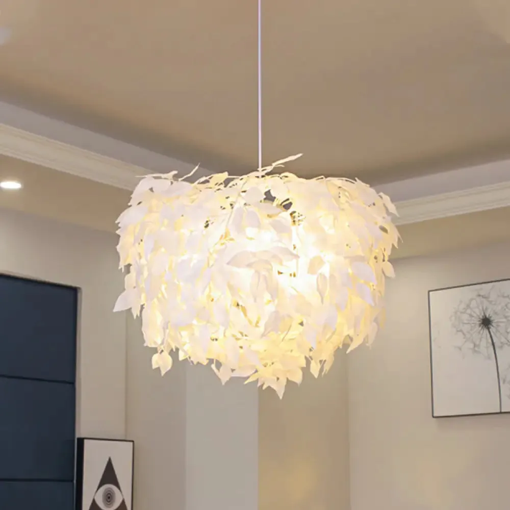 Modern Fabric White Leaf Pendant Lamp - 1 Light Bedroom Hanging Fixture, 19.5"/23.5"/27.5" Wide