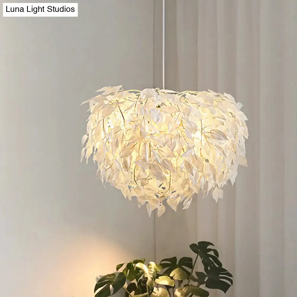 Modern Fabric White Leaf Pendant Lamp - 1 Light Bedroom Hanging Fixture, 19.5"/23.5"/27.5" Wide