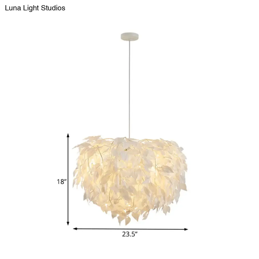 Modern Fabric White Leaf Pendant Lamp - 1 Light Bedroom Hanging Fixture, 19.5"/23.5"/27.5" Wide