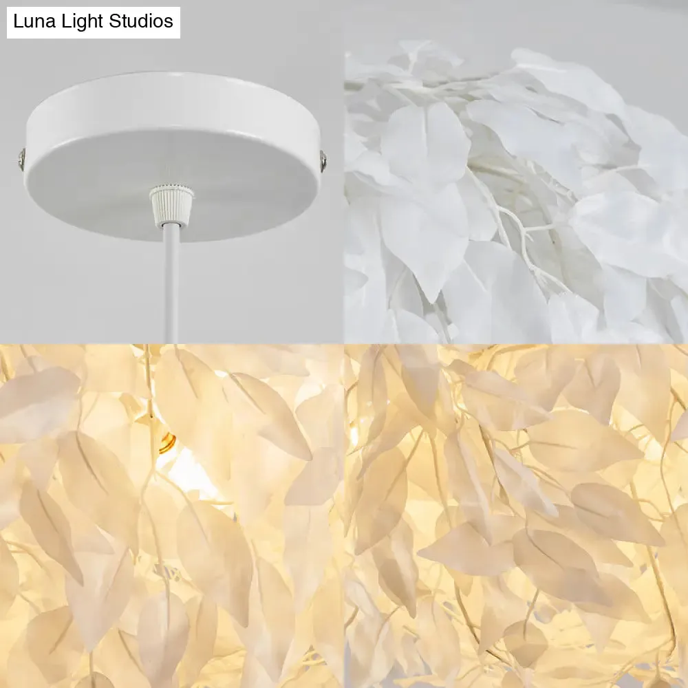 Modern Fabric White Leaf Pendant Lamp - 1 Light Bedroom Hanging Fixture, 19.5"/23.5"/27.5" Wide