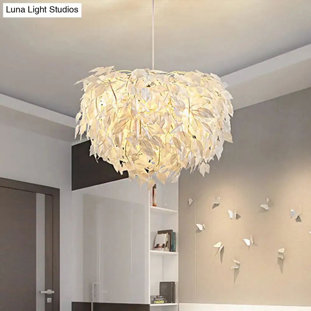 Modern Fabric White Leaf Pendant Lamp - 1 Light Bedroom Hanging Fixture, 19.5"/23.5"/27.5" Wide