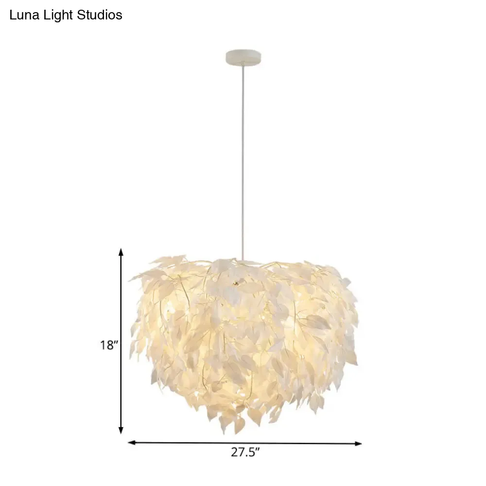 Modern Fabric White Leaf Pendant Lamp - 1 Light Bedroom Hanging Fixture, 19.5"/23.5"/27.5" Wide