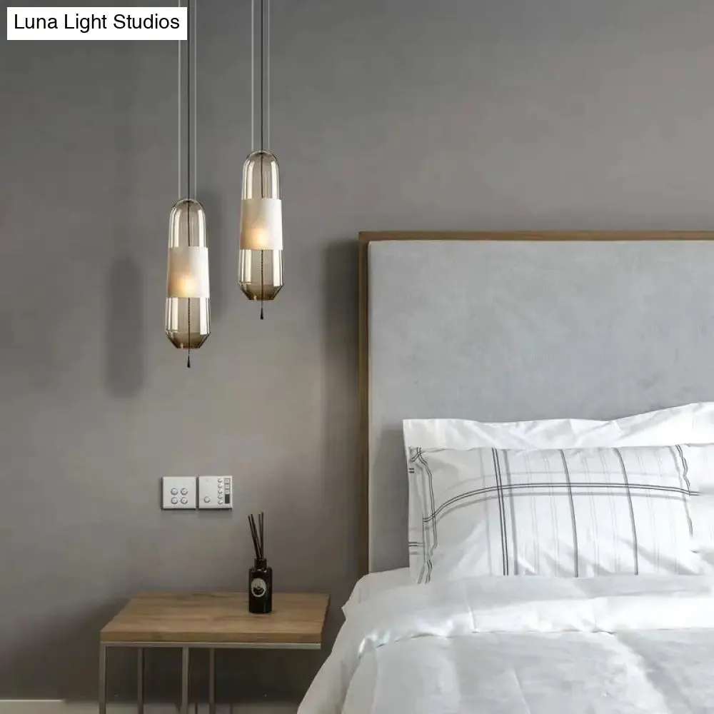 Modern Glass Pendant Light for Bedroom - Cylindrical Design, Hanging Fixture