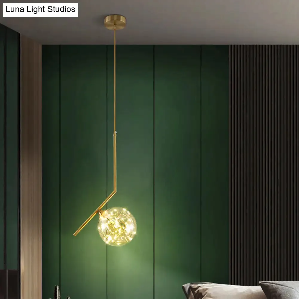 Modern Globe Glass Pendant Light for Bedroom, LED Hanging Ceiling Fixture in Brass