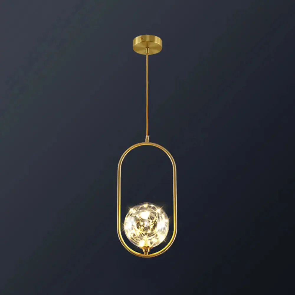 Modern Globe Glass Pendant Light for Bedroom, LED Hanging Ceiling Fixture in Brass