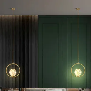 Modern Globe Glass Pendant Light for Bedroom, LED Hanging Ceiling Fixture in Brass