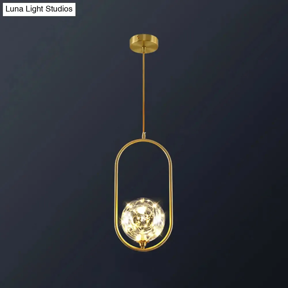 Modern Globe Glass Pendant Light for Bedroom, LED Hanging Ceiling Fixture in Brass