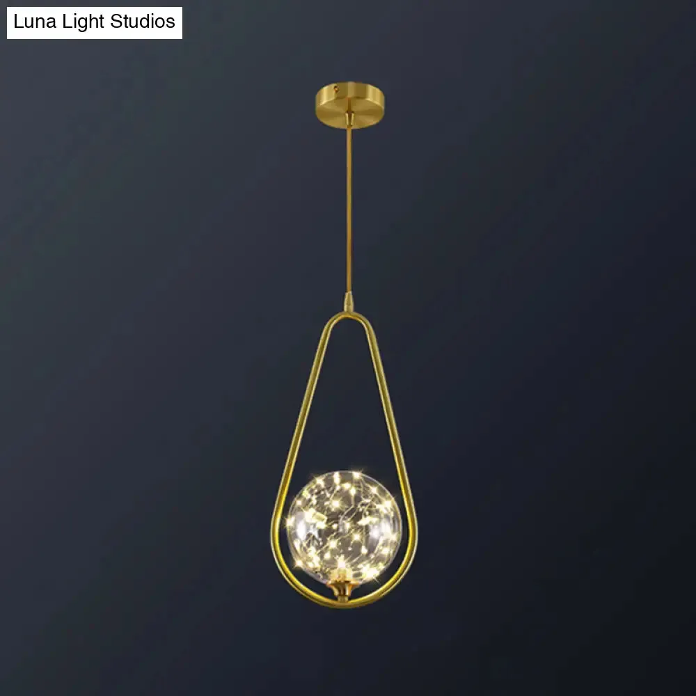 Modern Globe Glass Pendant Light for Bedroom, LED Hanging Ceiling Fixture in Brass