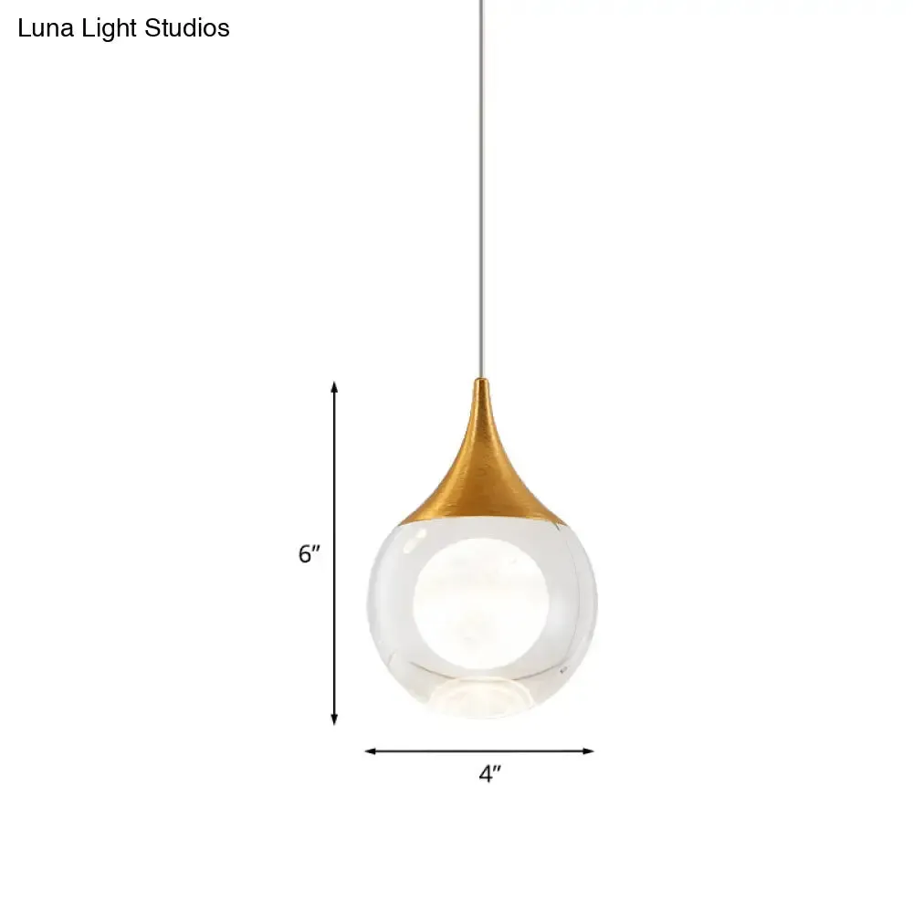 Modern Gold LED Pendant Light with Clear Crystal Sphere for Bedroom