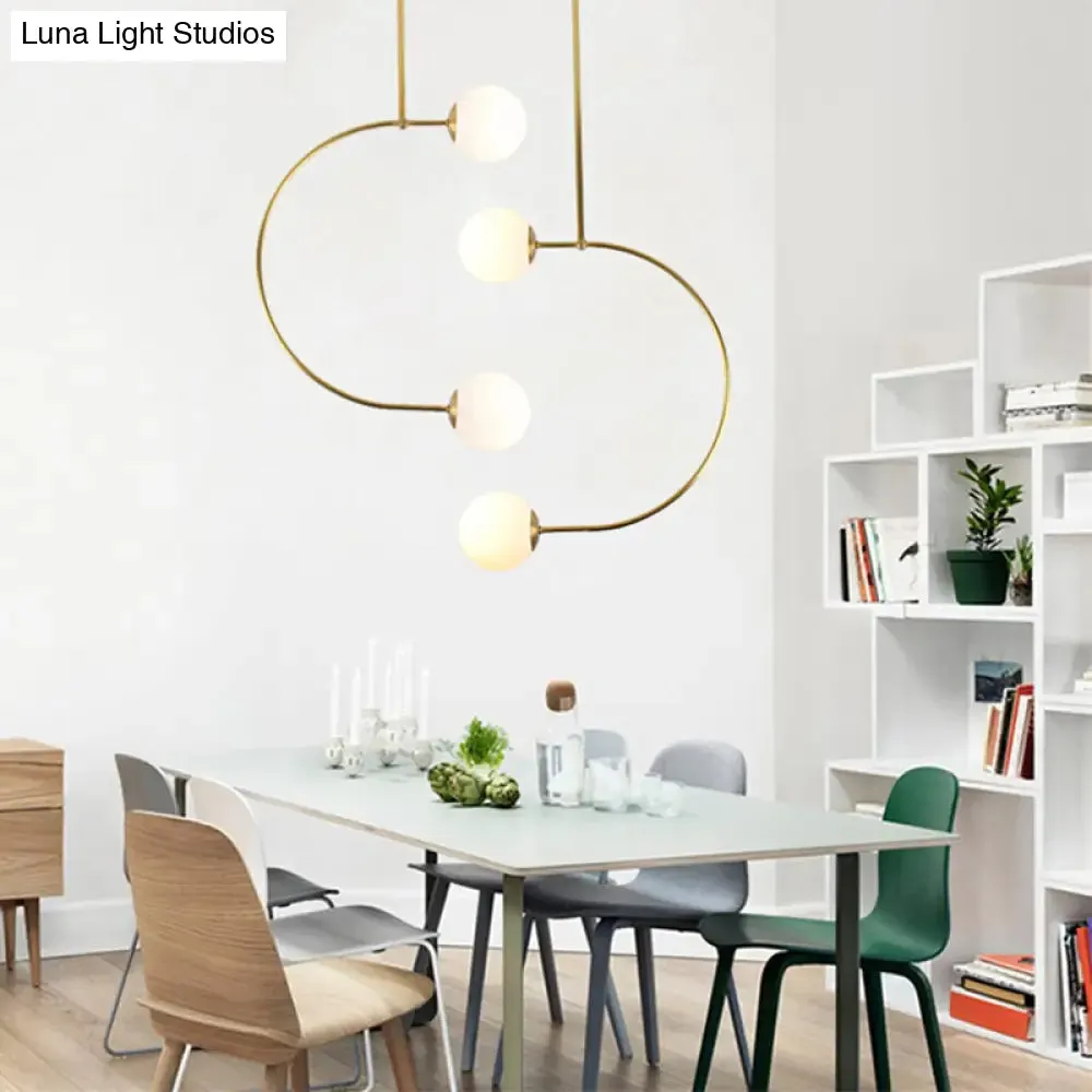 Modern Gold Metal C Pendant Light with Milk Glass Shade - 2-Light Suspended Lamp