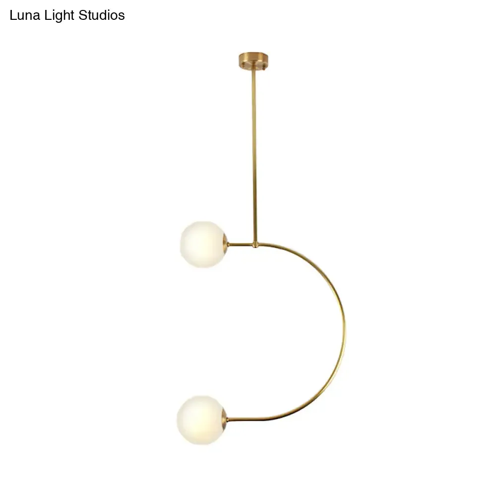 Modern Gold Metal C Pendant Light with Milk Glass Shade - 2-Light Suspended Lamp