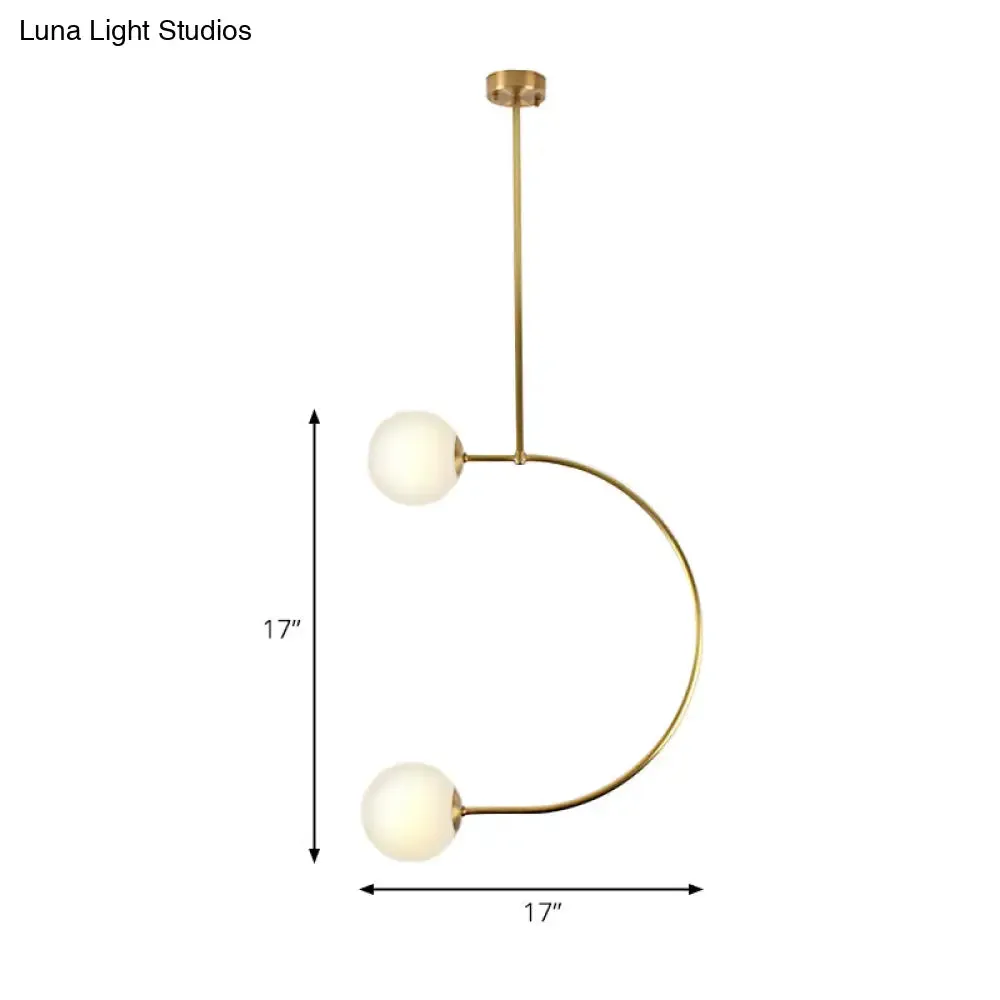 Modern Gold Metal C Pendant Light with Milk Glass Shade - 2-Light Suspended Lamp