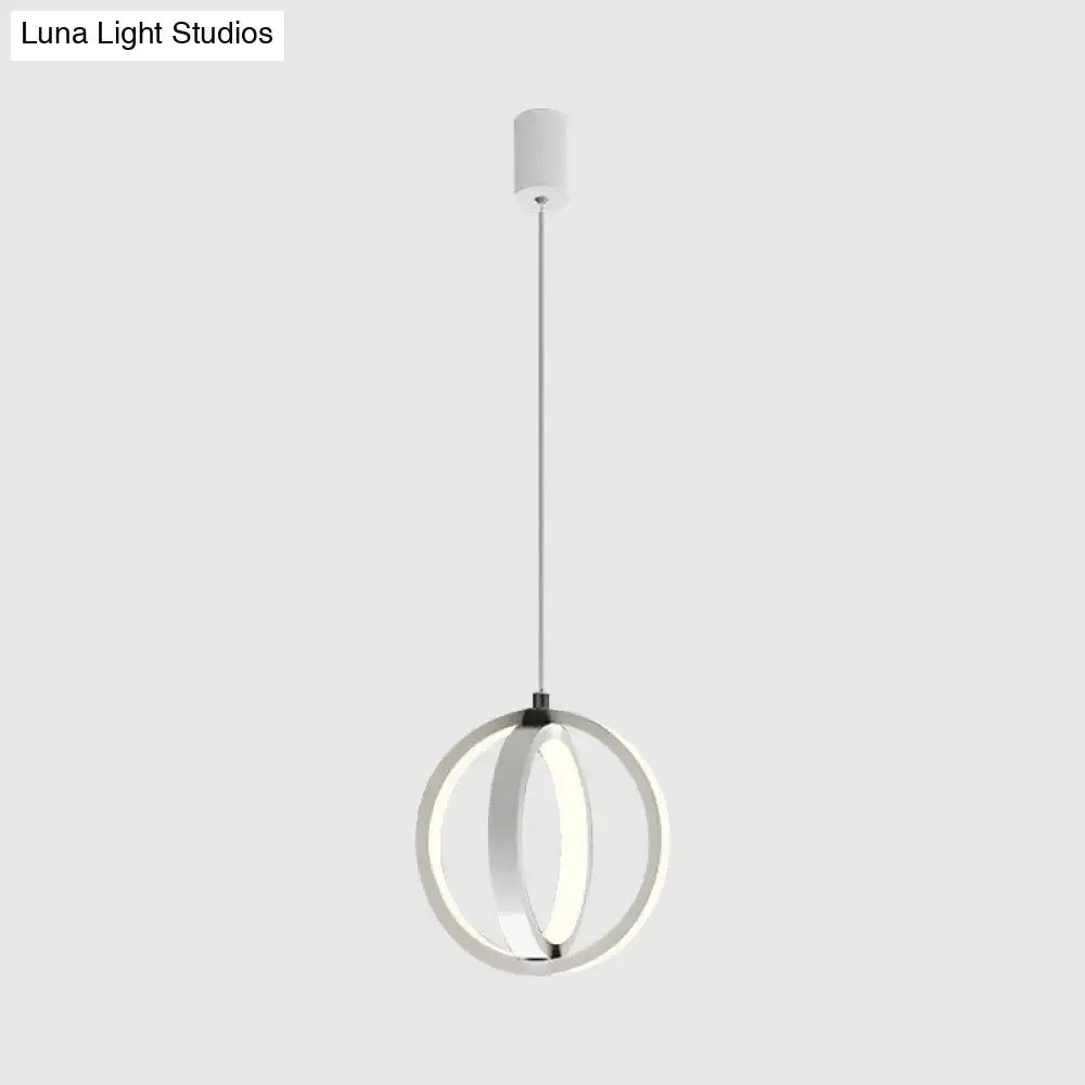 Modern LED Mini Pendant - Black/White Crossed Ring Down Suspension Light with Metallic Shade