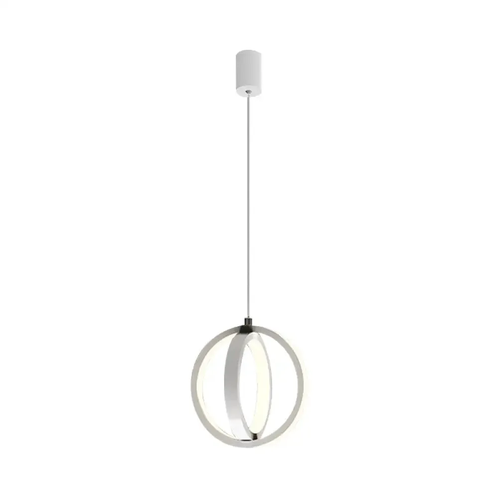 Modern LED Mini Pendant - Black/White Crossed Ring Down Suspension Light with Metallic Shade