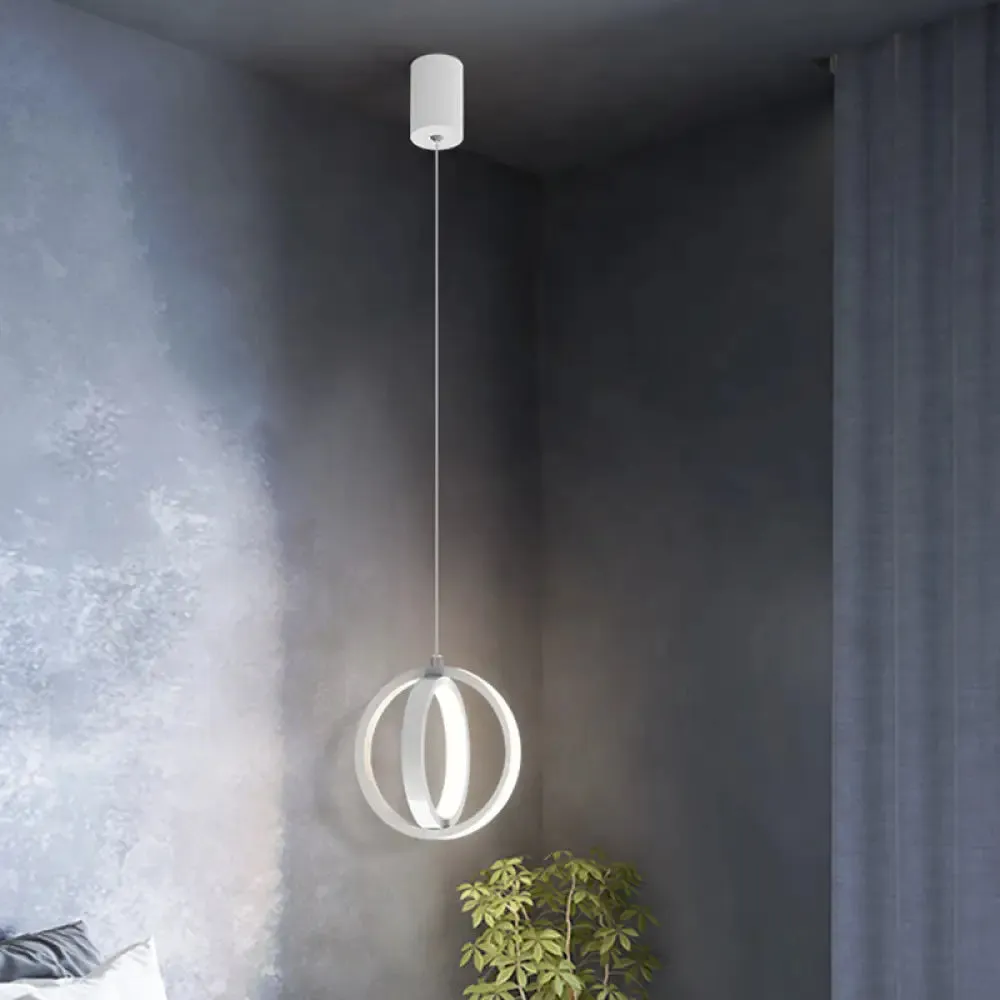 Modern LED Mini Pendant - Black/White Crossed Ring Down Suspension Light with Metallic Shade