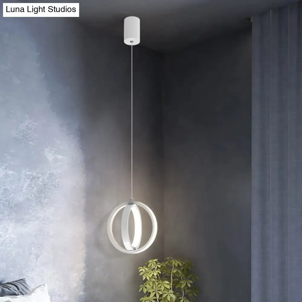 Modern LED Mini Pendant - Black/White Crossed Ring Down Suspension Light with Metallic Shade