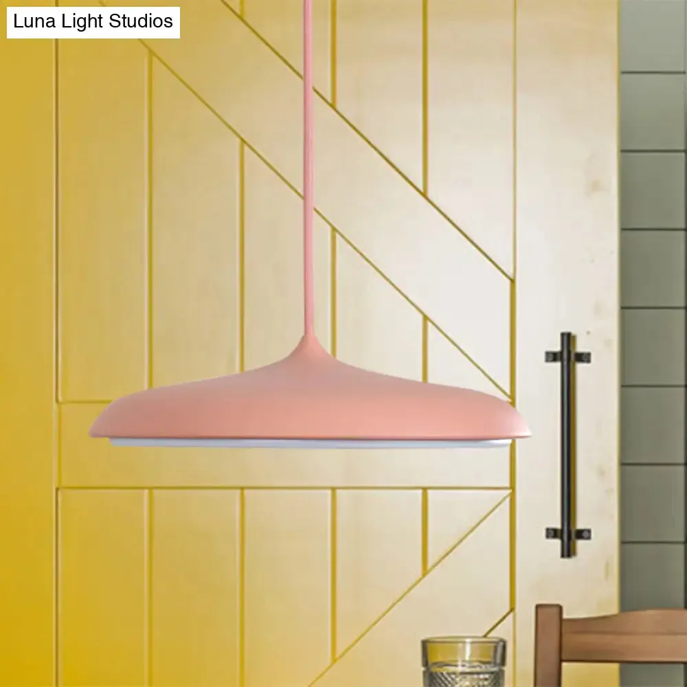 Modern Metal Disk Ceiling Pendant Light - 10"/16" Diameter - 1 Light - White/Pink/Yellow - Warm/White Hanging Lamp