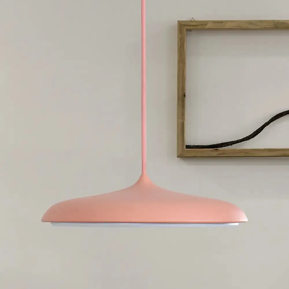 Modern Metal Disk Ceiling Pendant Light - 10"/16" Diameter - 1 Light - White/Pink/Yellow - Warm/White Hanging Lamp