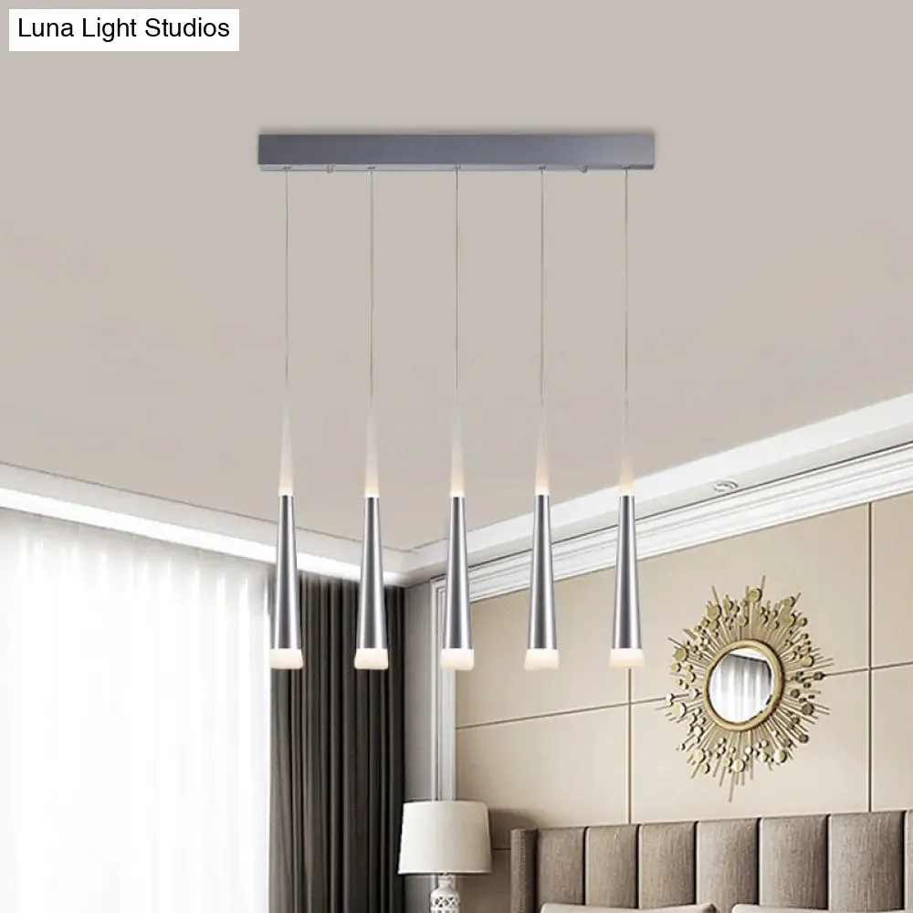 Modern Metal Tapered Hanging Lamp with Silver Pendant Light - 5/6 Heads for Dining Room in Warm/White/Neutral