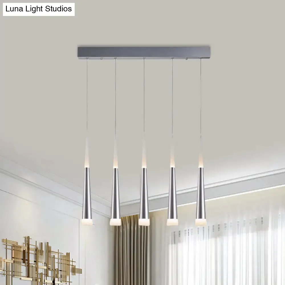 Modern Metal Tapered Hanging Lamp with Silver Pendant Light - 5/6 Heads for Dining Room in Warm/White/Neutral