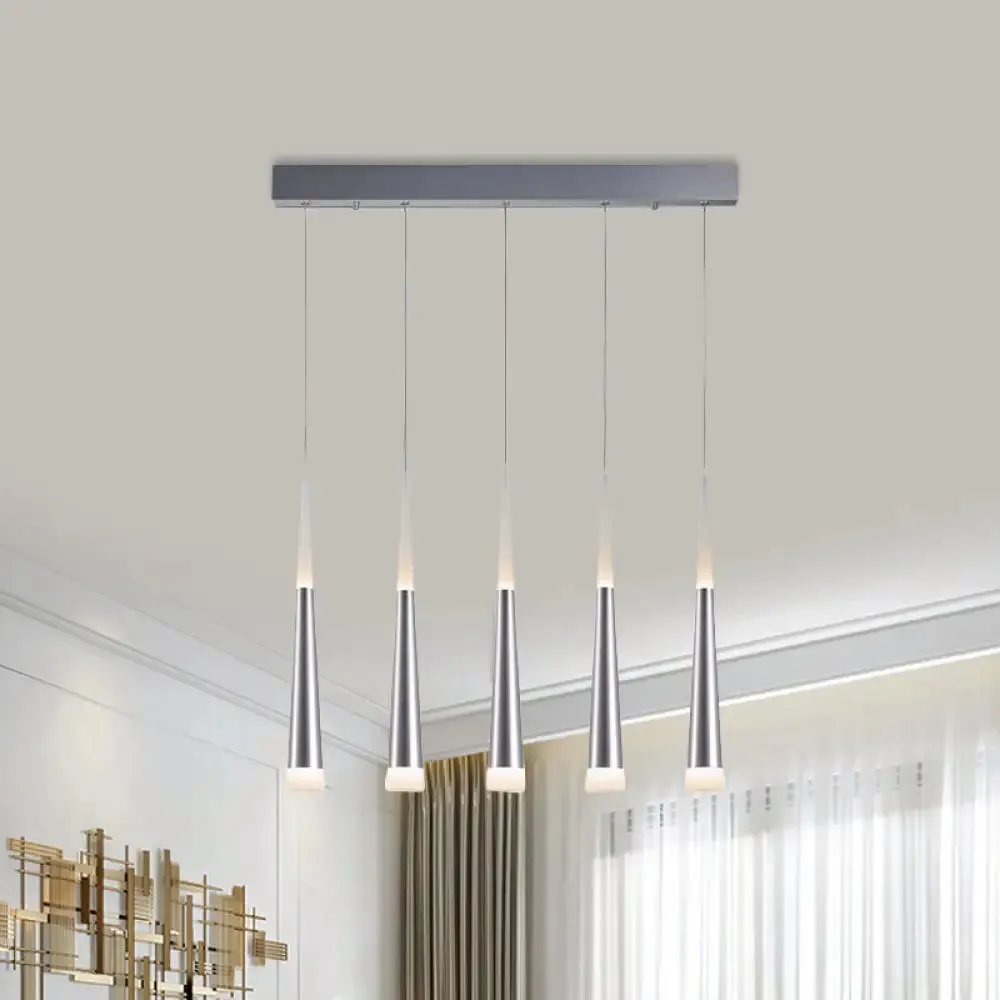 Modern Metal Tapered Hanging Lamp with Silver Pendant Light - 5/6 Heads for Dining Room in Warm/White/Neutral