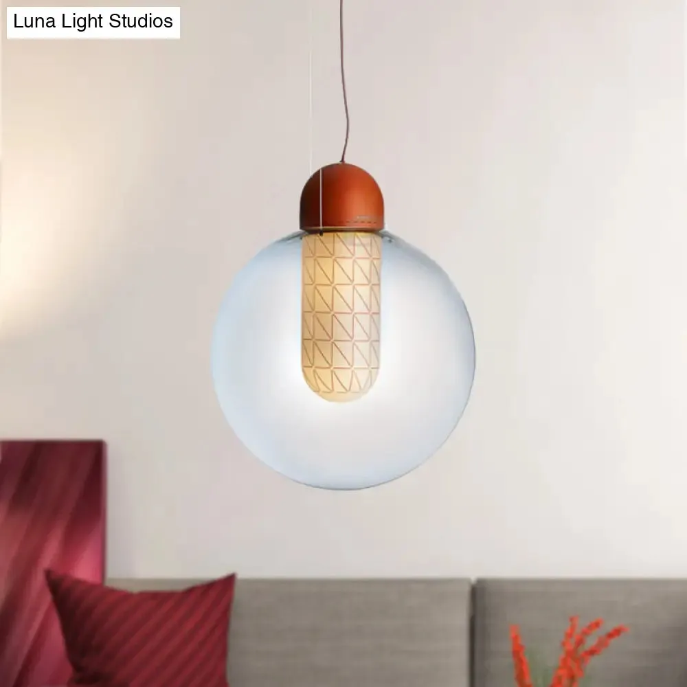 Modern Orange Sphere Pendant with Gradient Smoke Glass and LED Lighting