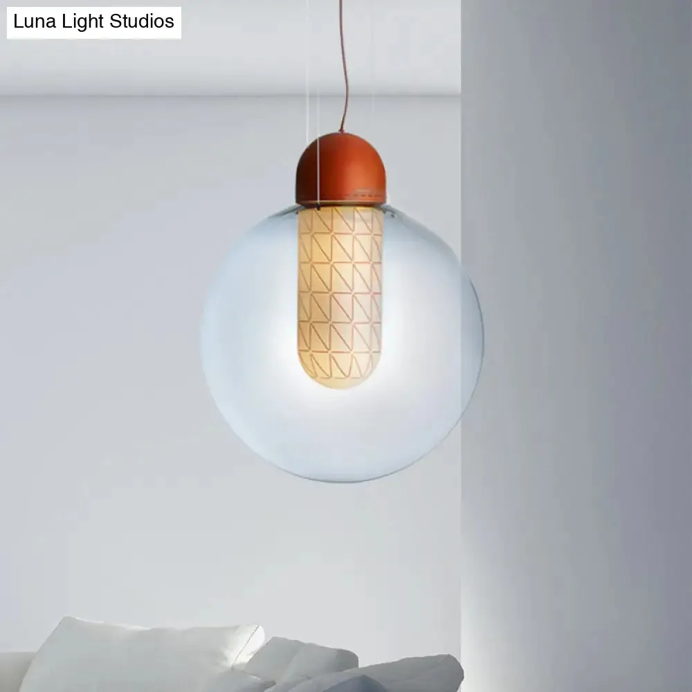 Modern Orange Sphere Pendant with Gradient Smoke Glass and LED Lighting