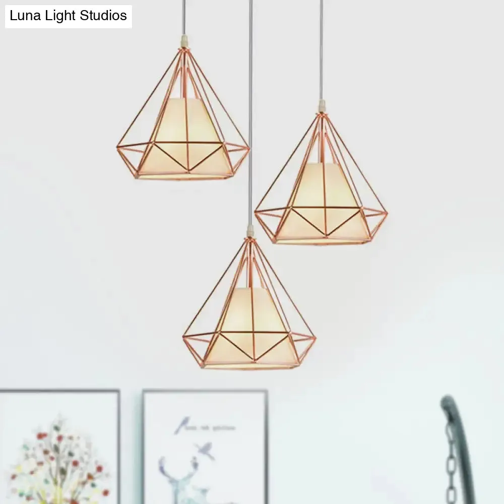 Modern Rose Gold Wire Frame Pendant Lamp with 3 Bulbs