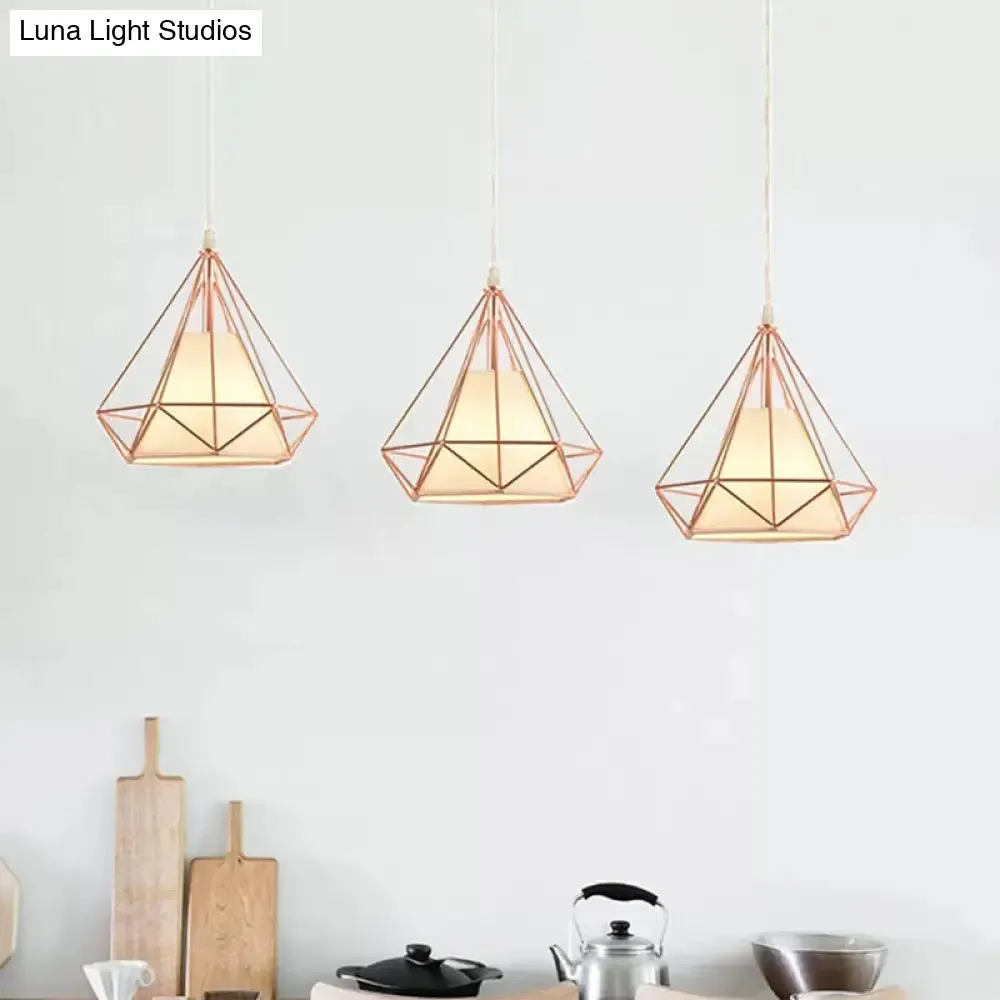 Modern Rose Gold Wire Frame Pendant Lamp with 3 Bulbs