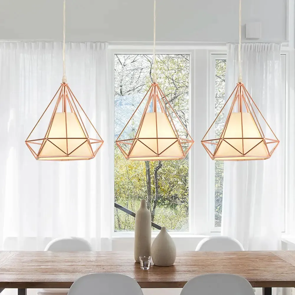 Modern Rose Gold Wire Frame Pendant Lamp with 3 Bulbs