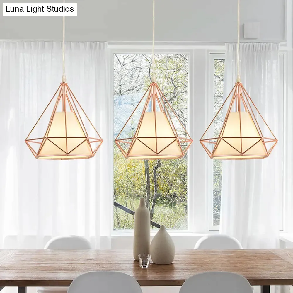 Modern Rose Gold Wire Frame Pendant Lamp with 3 Bulbs