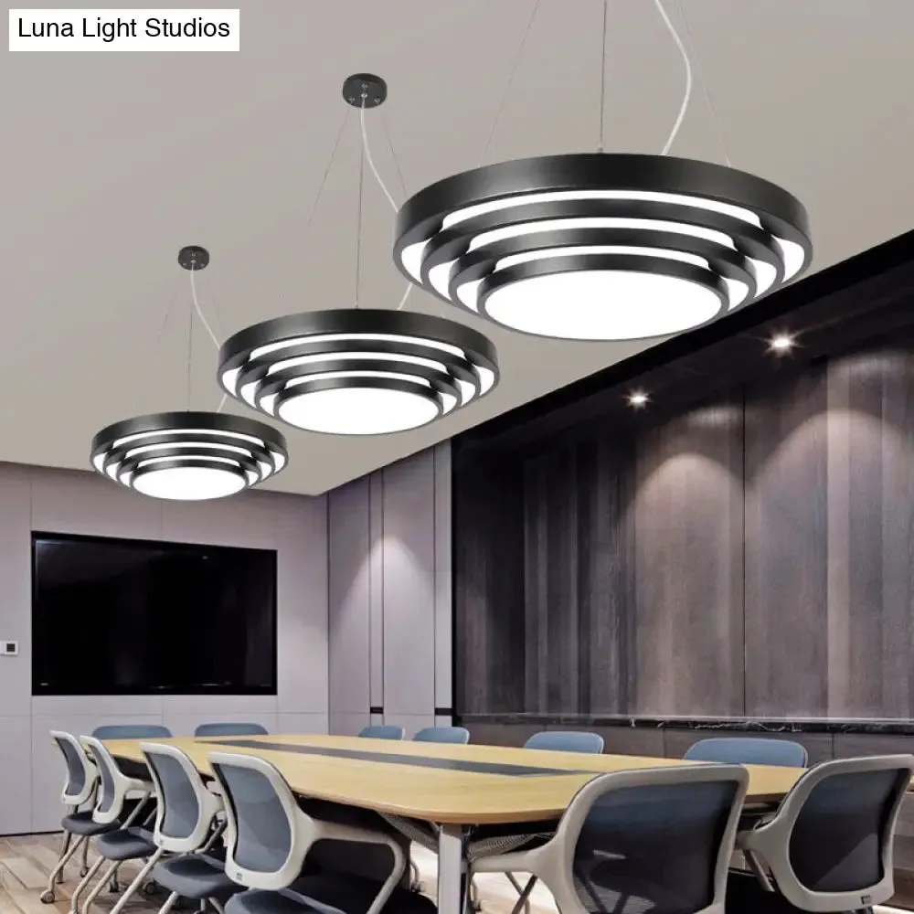 Modern Tapered Round Pendant Ceiling Light Kit - Metal LED Hanging Light in Black/White, Warm/White/Natural Light