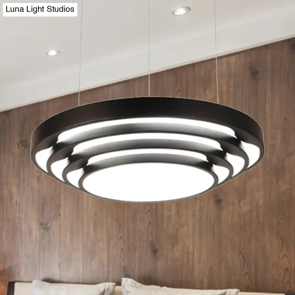 Modern Tapered Round Pendant Ceiling Light Kit - Metal LED Hanging Light in Black/White, Warm/White/Natural Light