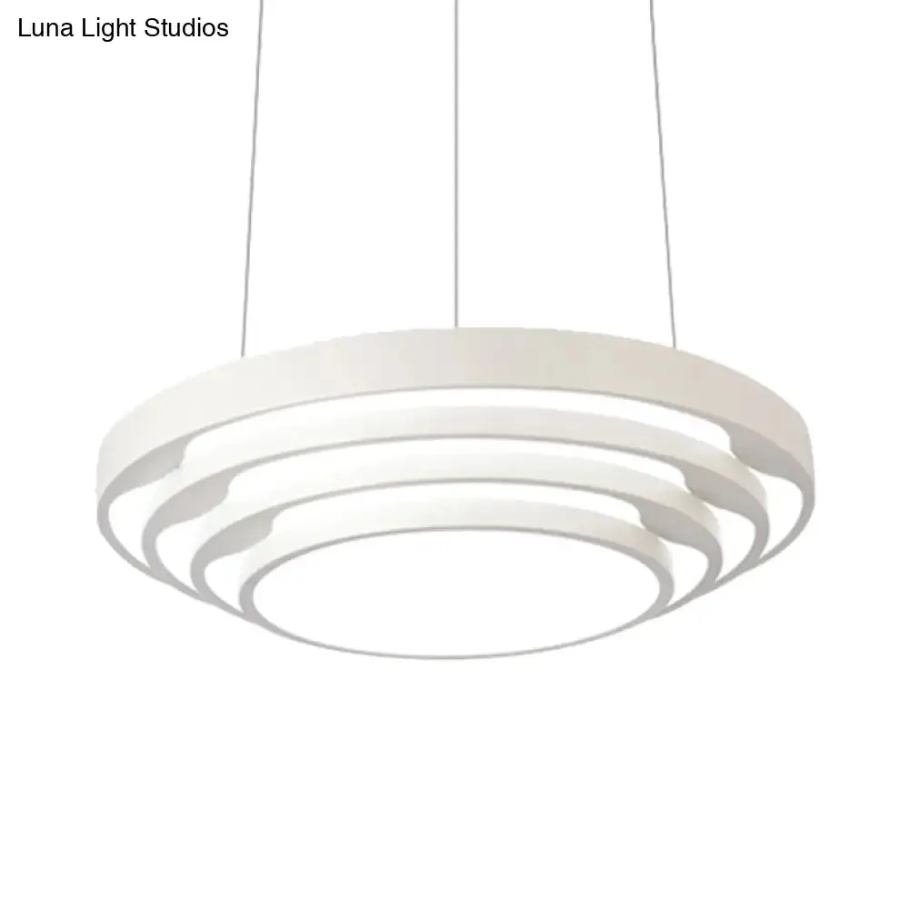 Modern Tapered Round Pendant Ceiling Light Kit - Metal LED Hanging Light in Black/White, Warm/White/Natural Light