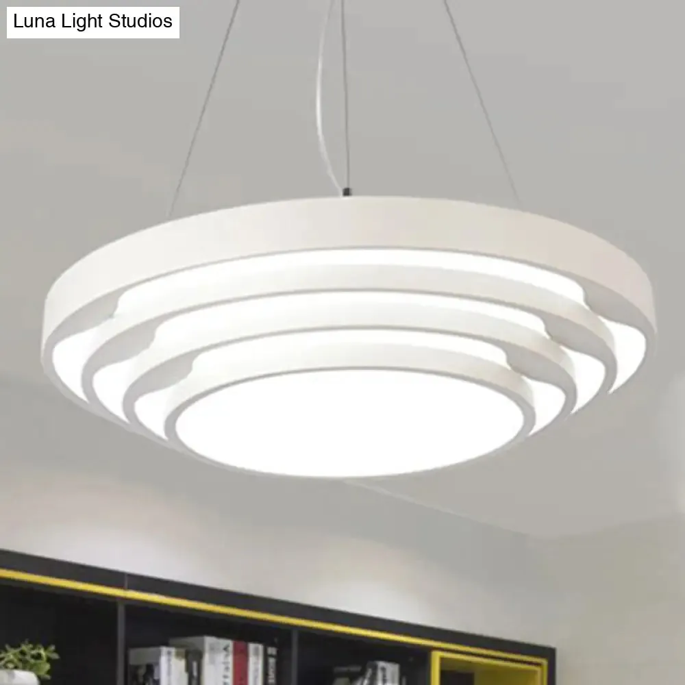 Modern Tapered Round Pendant Ceiling Light Kit - Metal LED Hanging Light in Black/White, Warm/White/Natural Light